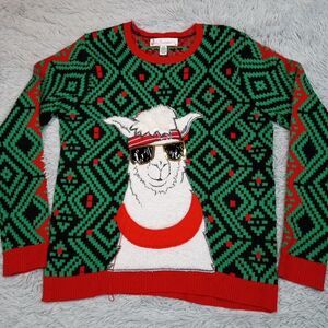 Jolly Sweaters Womens L Green Holiday Christmas Llama Cozy Comfort‎ Fun Ugly